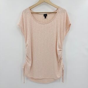 Db Sunday Ribbed Cinched Side Top Womens Large Peach Excellent Drawstring Scoop